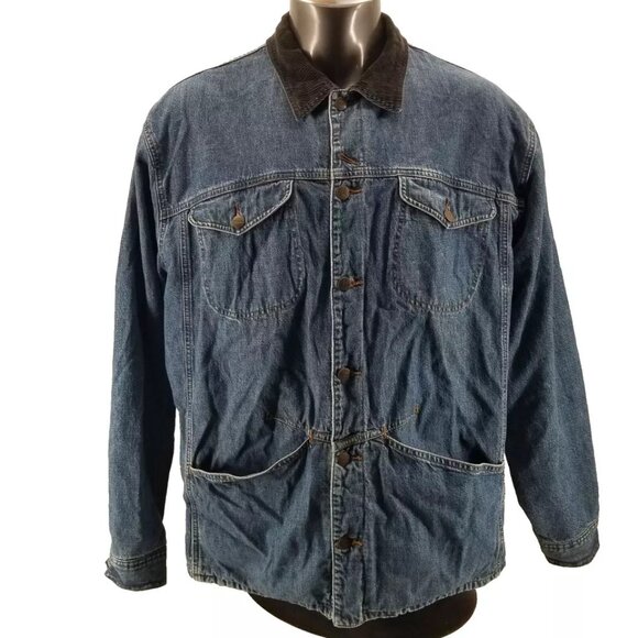Vintage Marithe Francois Girbaud Trucker Chore Jean Jacket Corduroy Collar  Sz L - Picture 1 of 13